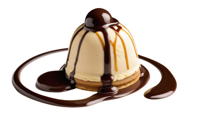 Chocolate and Vanilla Ice Cream Cake with Dripping Chocolate Sauce &ndash; A High-Quality PNG Image with a Transparent Background for Versatile Use