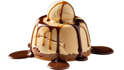 Chocolate and Vanilla Ice Cream Cake with Dripping Chocolate Sauce &ndash; A High-Quality PNG Image with a Transparent Background for Versatile Use