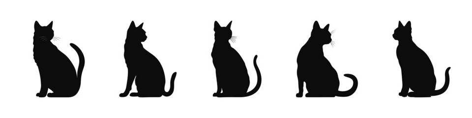 Black Cat Vector Silhouettes in Sitting Pose Set