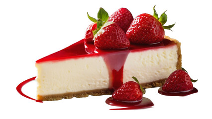 Classic Strawberry Cheesecake with Fresh Berries and Berry Sauce &ndash; A High-Quality PNG Image with a Transparent Background for Versatile Use