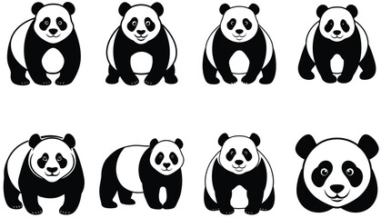 Obraz premium Panda vector shilhouette bundle. Panda vector set icon.