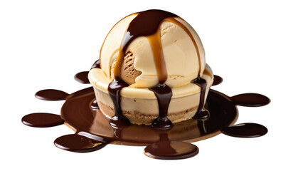 Chocolate and Vanilla Ice Cream Cake with Dripping Chocolate Sauce &ndash; A High-Quality PNG Image with a Transparent Background for Versatile Use