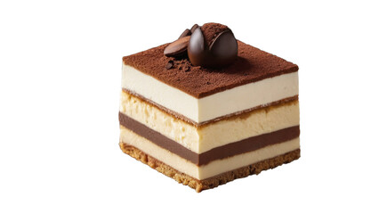 Chocolate and Vanilla Layered Mousse Cake with Cocoa and Ganache &ndash; A High-Quality PNG Image with a Transparent Background for Versatile Use