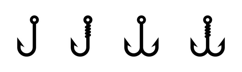 Fishing Hook Icons Flat Vector Set