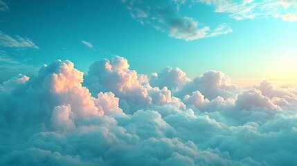 High-altitude view of fluffy clouds at sunrise
