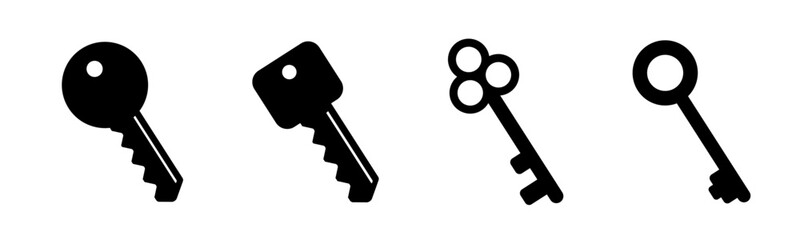 Set of Black Key Vector Icons in Minimal Style