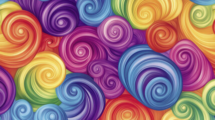 Colorful swirl pattern with vibrant hues of purple, blue, red, and yellow, creating lively and dynamic visual effect. Perfect for backgrounds or artistic designs