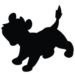 Cure cartoon hand drawn vector lion cub silhouette.