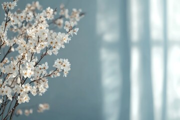 Close-up of delicate white cherry blossoms in spring with soft focus