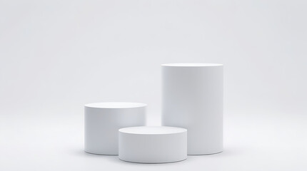 White Cylinder podium pedestal on minimalist background. Podium for advertising, podium for products