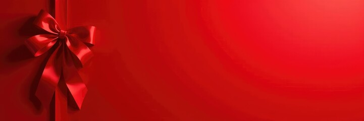 A red ribbon with a bow tied at the end of a pole on a crimson background, bow, decoration, festive