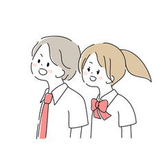 学生服を着た横向きの男女(夏服)