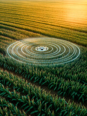 Modern farming with drones over crops utilising technology to enhance productivity concept