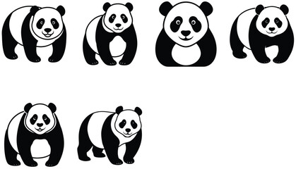 Obraz premium Panda vector shilhouette bundle. Panda vector set icon.