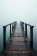 Fototapeta premium A weathered wooden bridge spanning a deep pool of grey water, solitude, gray, peaceful