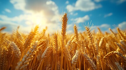 Fototapeta premium Golden Wheat Field Under Sunny Sky