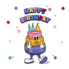 birthday card with cute little cake ,  vector illustration design