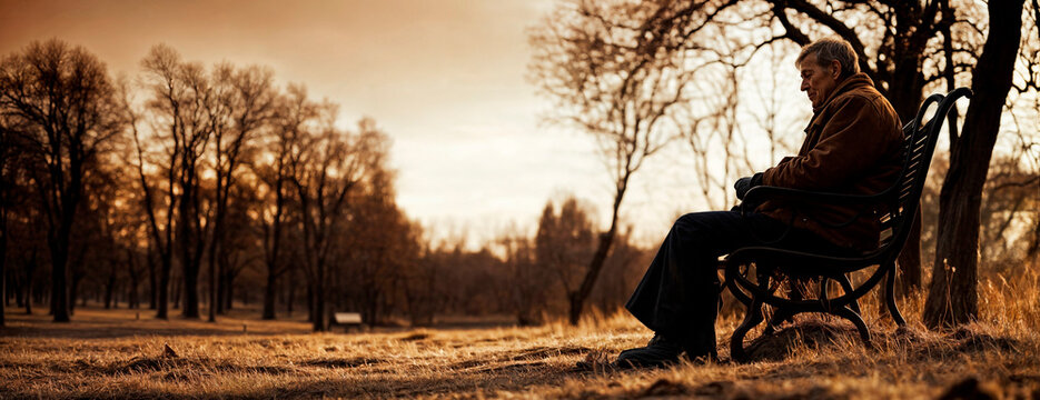 Old pensioner sat alone remembering and missing a loved one or partner concept looking lonely and worried