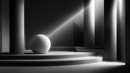 Fototapeta premium Monochrome minimalist sculpture, gradient ambient lighting, luxurious art space, 3D illustration