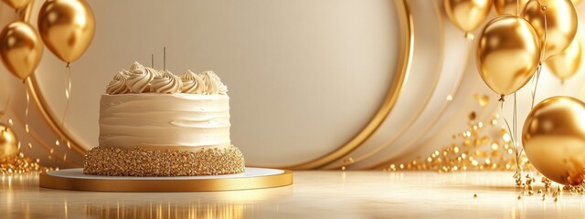 Elegant Gold Themed Cake with Decorative Elements for Celebratory Occasions and Festivities