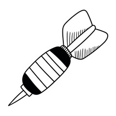 Hand drawn doodle dart arrow on white background.