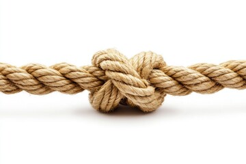 Beige Rope Knotted Against White Background