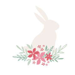 Cute hand drawn bunny, easter eggs and flowers. great for banners, wallpapers, websites, cards - vector design