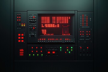 Control panel with intricate lights and buttons radiating futuri