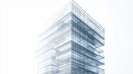 A breathtaking isometric visualization of a modern skyscraper, combining wireframe detailing with a sleek transparent glass structure
