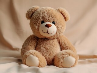 Obraz premium A teddy bear emoji isolated on a soft beige background.