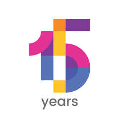 logo 15th anniversary celebration with colorful design, Modern geometric style. 