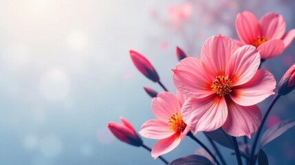 Delicate Pink Blossoms in Soft Light, a Serene Floral Image Featuring Vibrant Petals and Gentle Buds