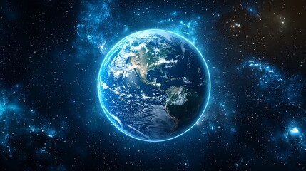 Fototapeta premium Earth glowing in vibrant nebula.