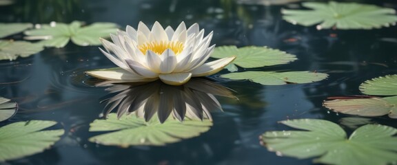 Delicate water lily petal floating in peaceful pond, watercolor painting, plant, nature, floating, peaceful