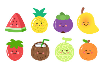 set of summer tropical fruits cartoon character
