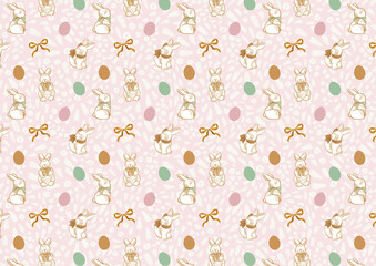 Estampa, padrão, páscoa, plano de fundo, coelho, ovo de páscoa, happort, chocolate, rosa, verde, dourado, marrom, laço, listras, arte, elemento, ornamento, embalagem, tons pastéis, papel de parede