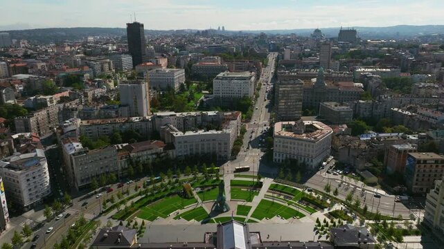 Belgrade old train station and cityscape.