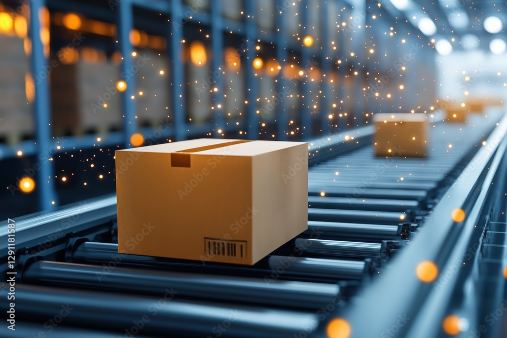 Poster automated warehouse system with conveyor belts for efficient package handling