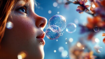 Naklejka premium A Child's Dream: Bubbles and Blossoms