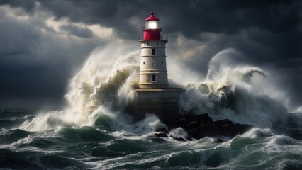 Obraz premium A towering wave crashes against a solitary