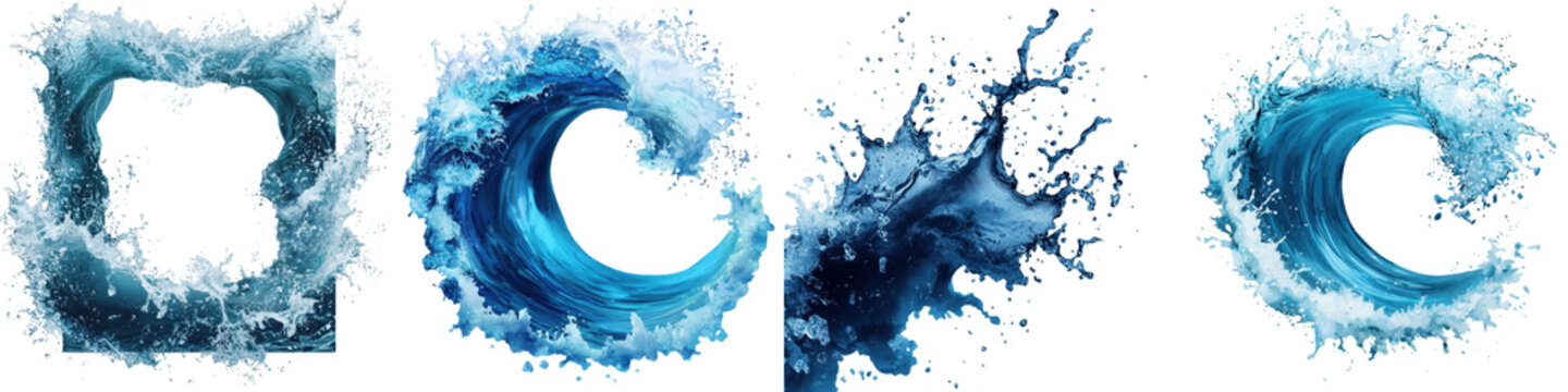 Captivating abstract image showcasing the mesmerizing swirls surges and explosive splashes of dynamic water movement in vivid shades of blue
