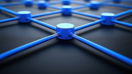 A close-up of a blue grid structure with connected nodes, emphasizing a modern, digital design aesthetic.