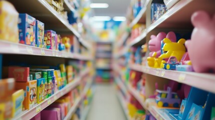 Fototapeta premium Thief alert in a toy store, staff noticing suspicious shopper behavior. Featuring fast response and store protection