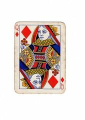 An antique playing card centred on a white background.