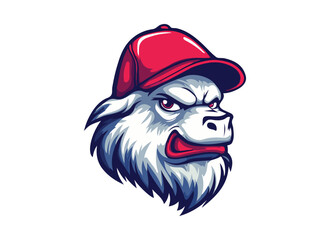 Angry bull head wearing red cap. Cartoon mascot logo. Vector illustration. Bull t shirt design. Sports logo