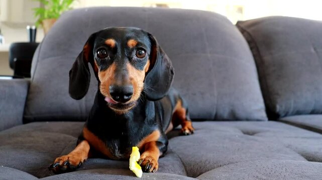 cachorro fofo duchshund em casa 