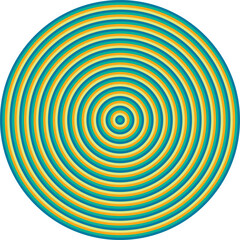 Visual effect created by neon sea blue, green, orange and yellow circles getting progressively smaller