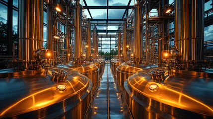 A high-tech brewing facility where automated systems ensure consistency in small-batch beer production