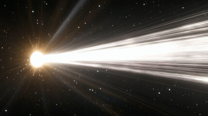 Obraz premium A bright star emits a powerful beam of light, surrounded by a vast expanse of dark space filled with distant stars