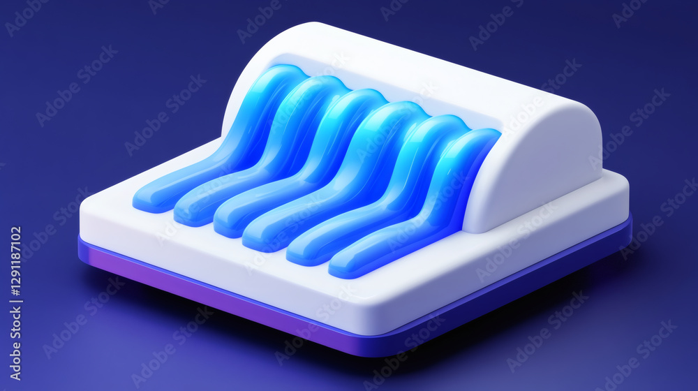 Poster a modern, abstract design featuring flowing shapes and a gradient of blue hues on a sleek white base